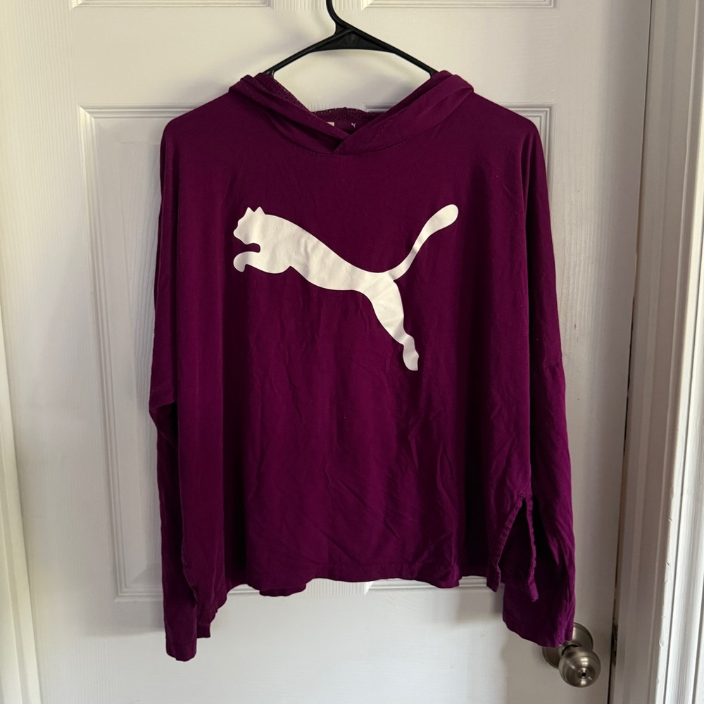 Puma Lightweight Cropped Hooded Shirt– Plum Purple – Size XL